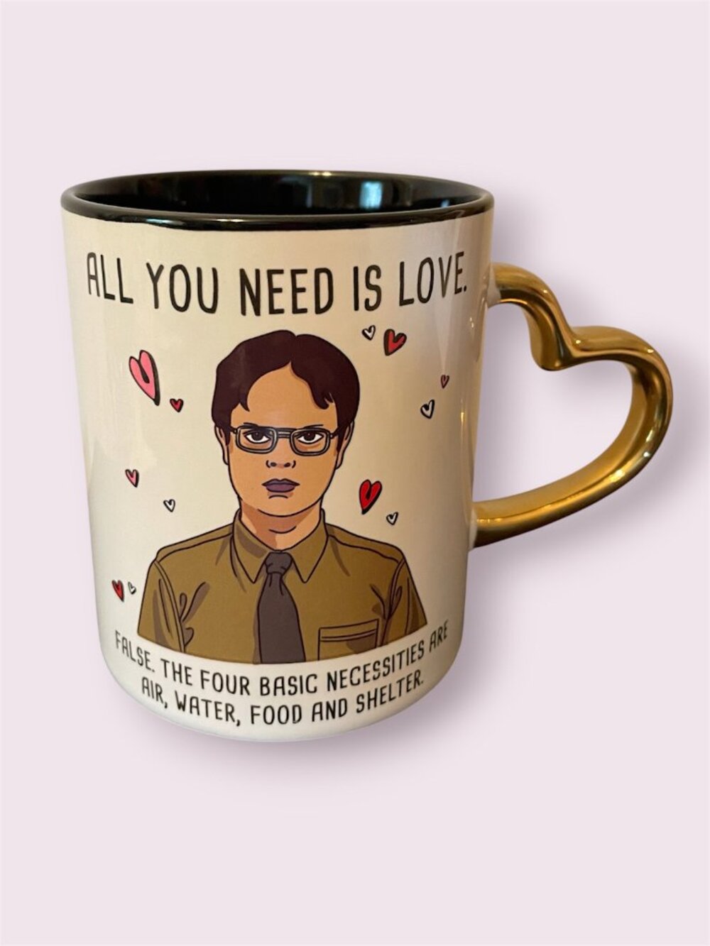 The Office Dwight Schrute LOVE Mug Gold Heart Handle Funny Coffee Cup
